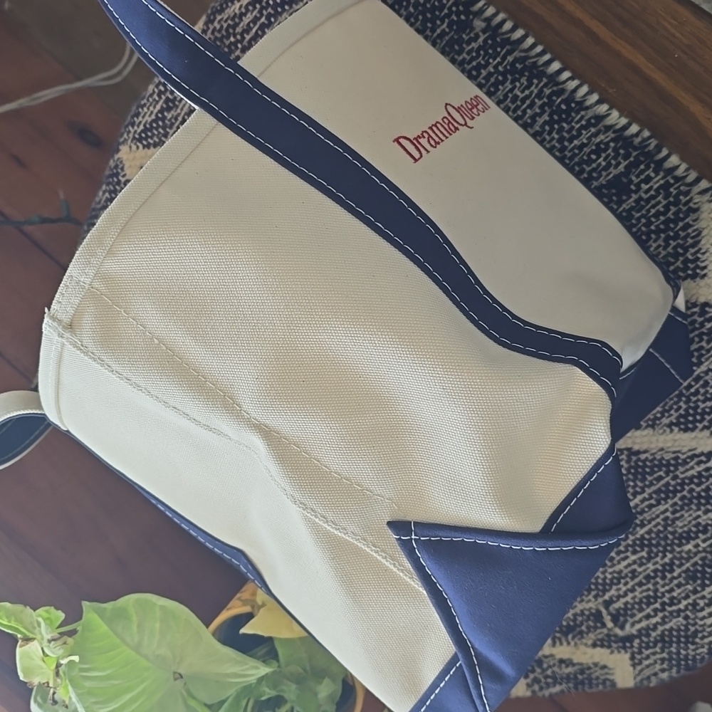 LL BEAN DRAMA QUEEN Custom Monogram Canvas Boat Tote Bag Blue Medium - Picture 4 of 6